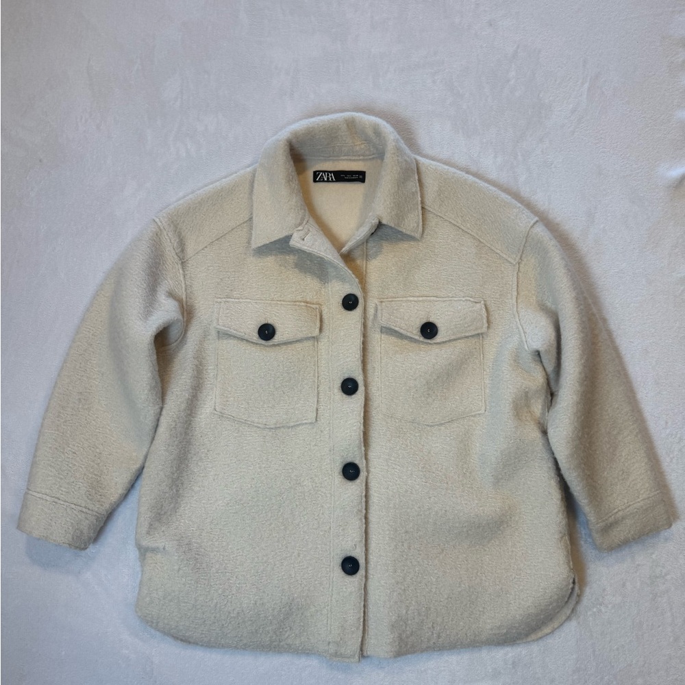 Zara Cream Teddy Jacket shirt women’s size large oversized